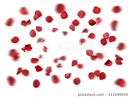 Floral cutout background with bright red rose petals flying Floral cutout background with bright red rose petals flying 131890630