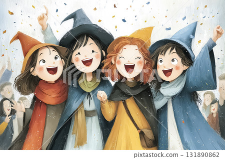 Miyu Series: Four witches dancing with the audience on Halloween stage 131890862