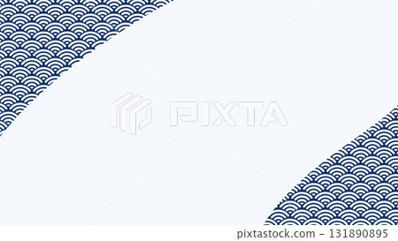 Seigaiha wave pattern with a river-like text space in the center. Navy blue. Blue tones. Seigaiha wave pattern with a river-like text space in the center. Navy blue. Blue tones. 131890895
