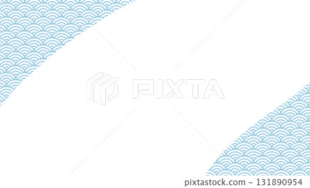 A Japanese-style background with a large text space like a flowing river in the center of a blue Seigaiha pattern. Perfect for New Year's cards. 131890954