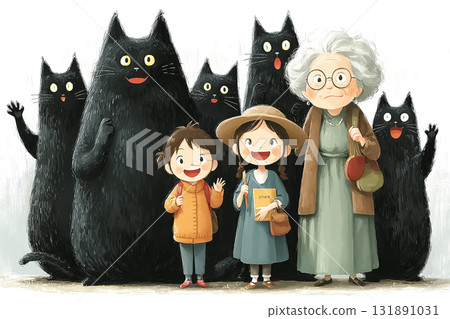 Miyu Series: Three witches and black cats pose together 131891031
