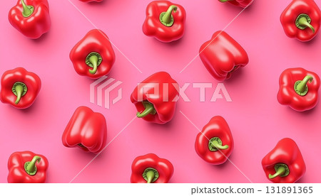 Red bell pepper pattern fresh vegetable on pink background 131891365