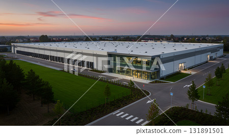 A newly built logistics center in the suburbs 131891501