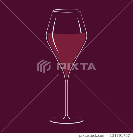Elegant glass of Red Wine on Trendy Burgundy Background Wine Day Greetings or Thematic Cards Design 131891707