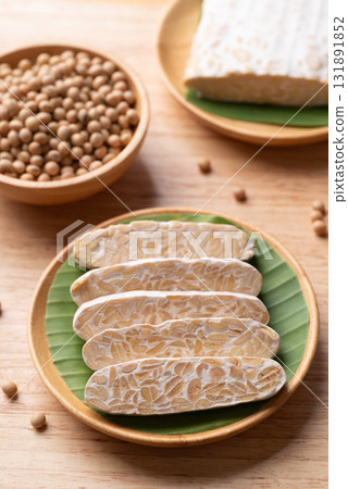 Tempeh made from fermented soybeans, Traditional Indonesian food, Healthy vegan and plant based 131891852