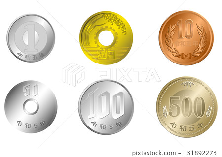 Illustration material of a coin in the shape of a yen 131892273