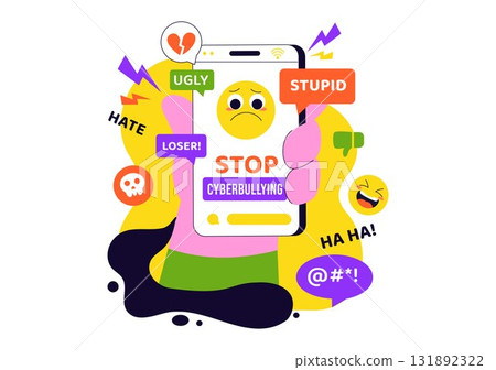 Cyberbullying Illustration Featuring Online Harassment, Network Abuse, and Negative Internet Influence Such as Insults, Swearing, and Verbal Abuse Cyberbullying Illustration Featuring Online Harassment, Network Abuse, and Negative Internet Influence Such as Insults, Swearing, and Verbal Abuse 131892322