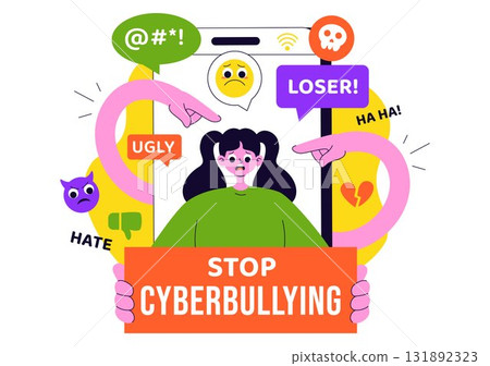 Cyberbullying Illustration Featuring Online Harassment, Network Abuse, and Negative Internet Influence Such as Insults, Swearing, and Verbal Abuse Cyberbullying Illustration Featuring Online Harassment, Network Abuse, and Negative Internet Influence Such as Insults, Swearing, and Verbal Abuse 131892323