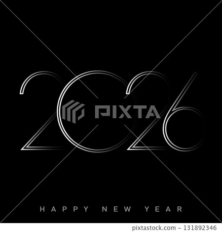 Futuristic Happy New Year 2026 logo in double line style. Vector 131892346