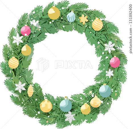 Christmas wreath decorated with ornaments (vector) 131892400