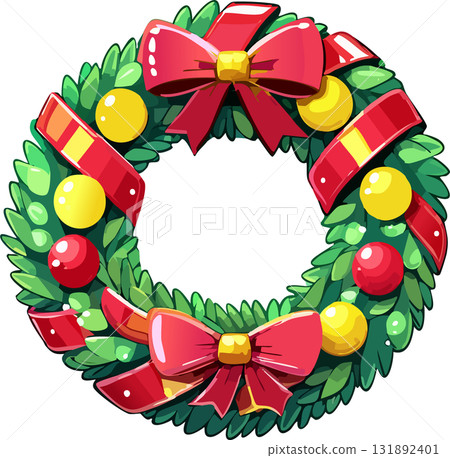Christmas wreath decorated with ornaments (vector) 131892401