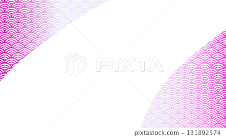 Colorful ocean waves with a pink gradient. There is a text space in the center that looks like a flowing river. 131892574