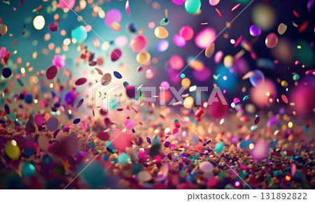 Shimmering confetti particles in a dynamic composition with bright highlights 131892822