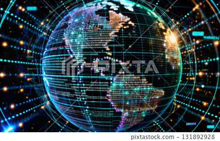 Lines of program codes in virtual space form a digital globe Lines of program codes in virtual space form a digital globe 131892928