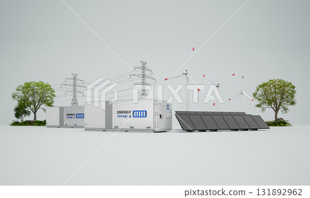 Alternative energy concept with group of energy storage systems or battery container units with various sources of energy 131892962