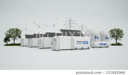 Alternative energy concept with group of energy storage systems or battery container units with various sources of energy 131892966