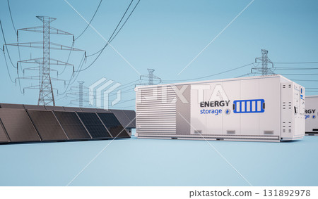 Alternative energy concept with group of energy storage systems or battery container units with various sources of energy 131892978