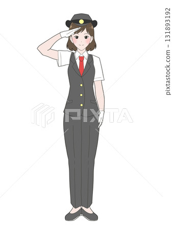 Illustration of a female station attendant wearing a short-sleeved uniform 131893192