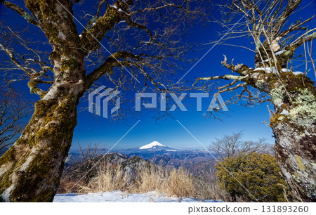Mount Fuji seen from the summit of Mount Nabewari in Tanzawa in early spring Mount Fuji seen from the summit of Mount Nabewari in Tanzawa in early spring 131893260