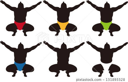 一組相撲力士蹲姿剪影 131893328