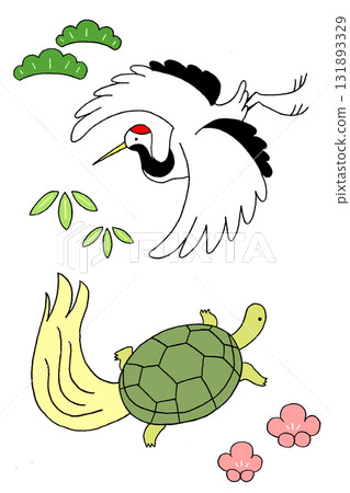 鶴、龜、松、竹、梅的插圖 131893329