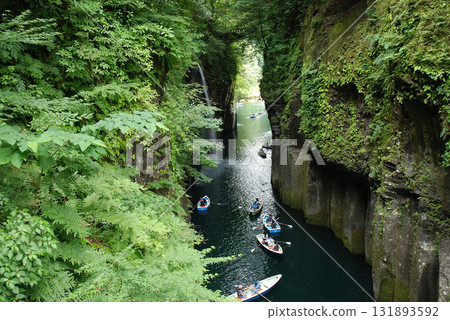 A view of "Takachiho" Gorge / A view of Takachiho Gorge in midsummer from Sandanbashi Bridge A view of "Takachiho" Gorge / A view of Takachiho Gorge in midsummer from Sandanbashi Bridge 131893592