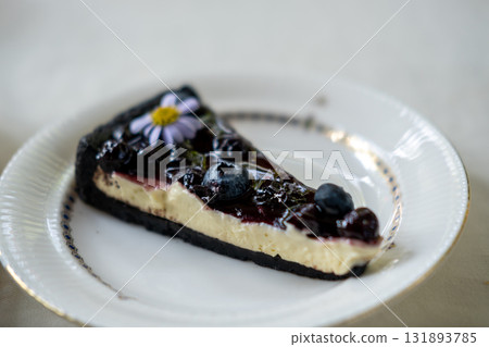 Blueberry Cheese pie served on Plate Blueberry Cheese pie served on Plate 131893785