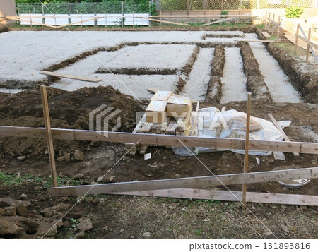 Housing construction foundation work Housing construction foundation work 131893816