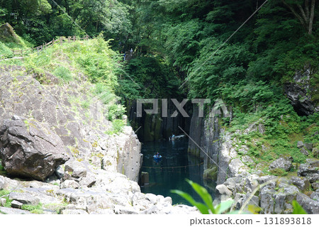 A view of "Takachiho" Gorge / A view of Takachiho Gorge in midsummer from Sandanbashi Bridge 131893818