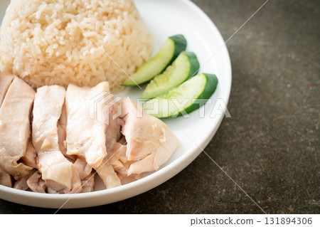Hainanese chicken rice or rice steamed with chicken soup 131894306