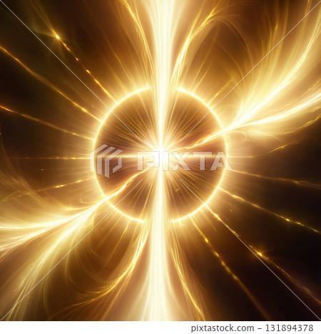Brilliant golden energy vortex radiating powerful light and dynamic glowing streams against a dark background Brilliant golden energy vortex radiating powerful light and dynamic glowing streams against a dark background 131894378