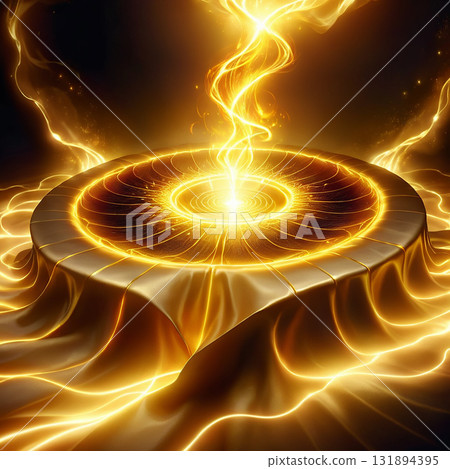 Golden energy vortex erupting from a circular platform, surrounded by radiant light and swirling golden currents, symbolizing power and innovation. Golden energy vortex erupting from a circular platform, surrounded by radiant light and swirling golden currents, symbolizing power and innovation. 131894395
