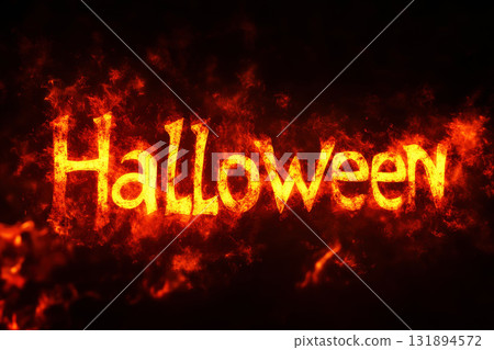 halloween scene fire background with pumpkin and happy halloween text . 131894572