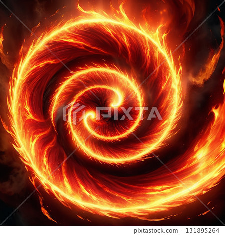 Dynamic fiery vortex with glowing orange and yellow energy swirling inwards, creating a powerful and energetic abstract display against a dark background. Dynamic fiery vortex with glowing orange and yellow energy swirling inwards, creating a powerful and energetic abstract display against a dark background. 131895264
