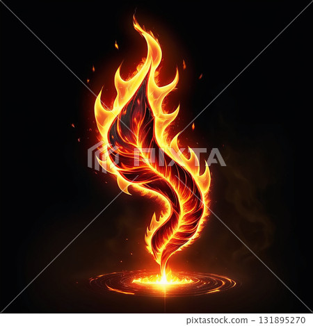 A vibrant burning feather ignites with fiery energy against a dark background, symbolizing transformation and passion. 131895270