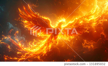 A phoenix of light and fire, its abstract form symbolizes rebirth and a new beginning 131895832
