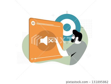 Soundless advertising vector illustration. Brand crafting visual narratives through muted video frames and subtle gestures. Intrusive-free campaigns for higher retention in digital feeds illustration Soundless advertising vector illustration. Brand crafting visual narratives through muted video frames and subtle gestures. Intrusive-free campaigns for higher retention in digital feeds illustration 131895862