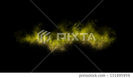 Yellow smoky sand explosion on transparent background template with glowing particles and realistic dust mockup 131895959