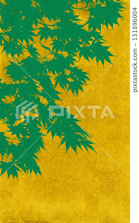 Rinpa-style silhouette art featuring realistic maple leaves painted in gold leaf 131896004