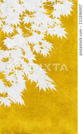 Japanese-style silhouette art featuring realistic maple leaves drawn with gold leaf 131896007
