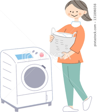 Woman doing laundry 131896038