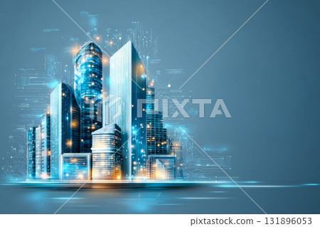 數位連結的商業城市插畫 數位連結的商業城市插畫 131896053