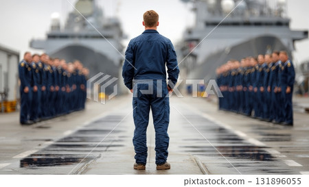 領隊在艦隊前方帶領部隊的背影 領隊在艦隊前方帶領部隊的背影 131896055