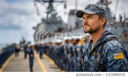 Portrait of a Navy soldier looking to the future 131896058