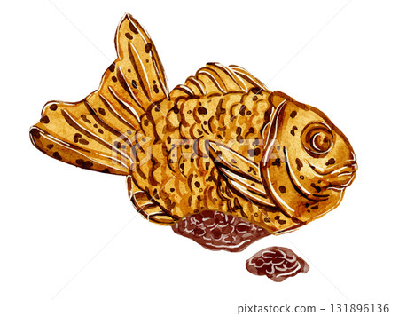 水彩插畫，描繪了新鮮出爐的美味日式紅豆餡甜點。 131896136