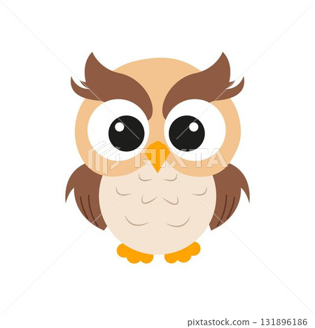 Cute cartoon owl bird with big eyes. 131896186