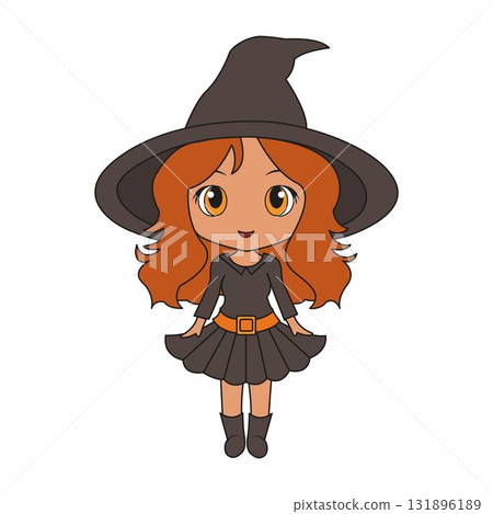 Cute cartoon girl in witch costume for halloween. Cute cartoon girl in witch costume for halloween. 131896189