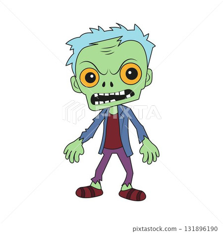 Funny cartoon walking zombie monster character. 131896190