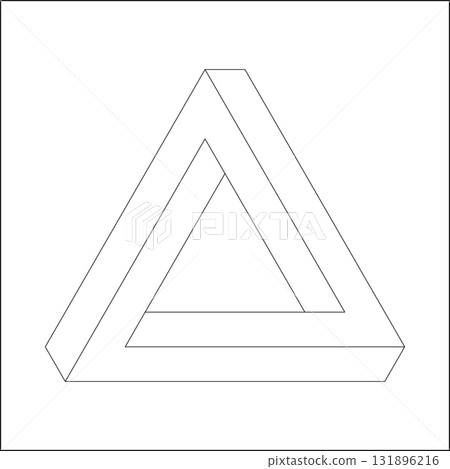 This artwork features a Penrose triangle, also known as an impossible object. It showcases a geometric design where the triangle appears three-dimensional, defying traditional perspectives. This artwork features a Penrose triangle, also known as an impossible object. It showcases a geometric design where the triangle appears three-dimensional, defying traditional perspectives. 131896216