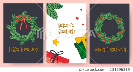 Hand Drawn Christmas Greeting Card Set Hand Drawn Christmas Greeting Card Set 131896219